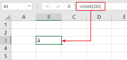 using "a acute" alt code in Excel